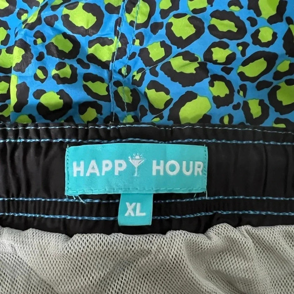 Happy Hour Swim Trunks Shorts Lined | Blue & Green Leopard Print | Size XL - Picture 5 of 8